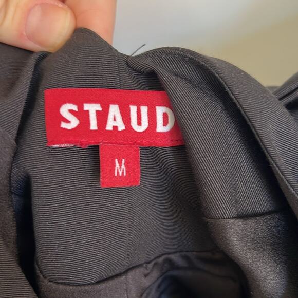 STAUD Irie Plunging V-Neck Oversized Bow Back Mini Dress Size Medium Black - Picture 4 of 6